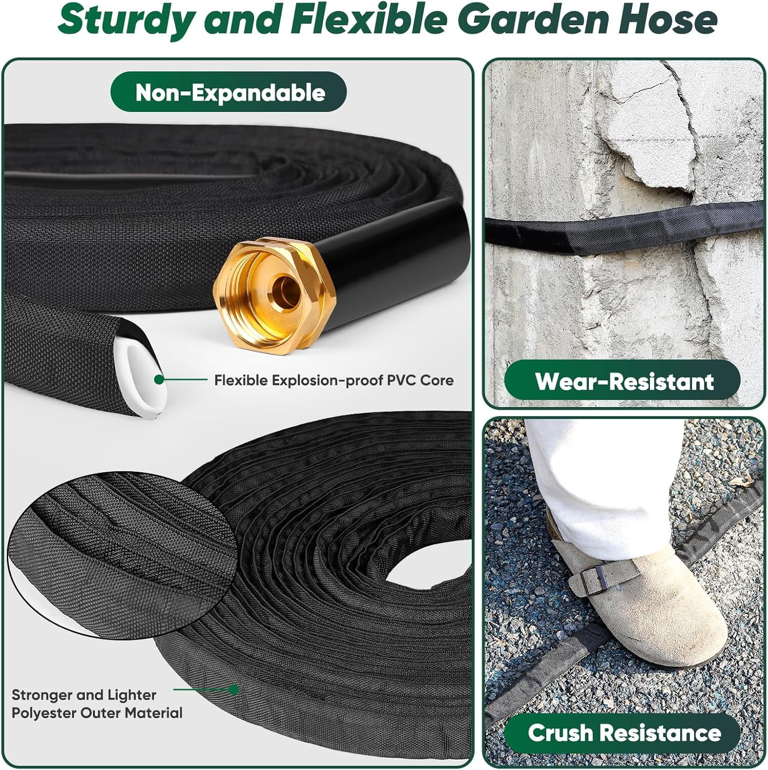 Garden Hose, Lightweight, Ultra Flexible, Durable, Kink-Free Garden Hose, RV, Marine and Camper Hose (100 ft)