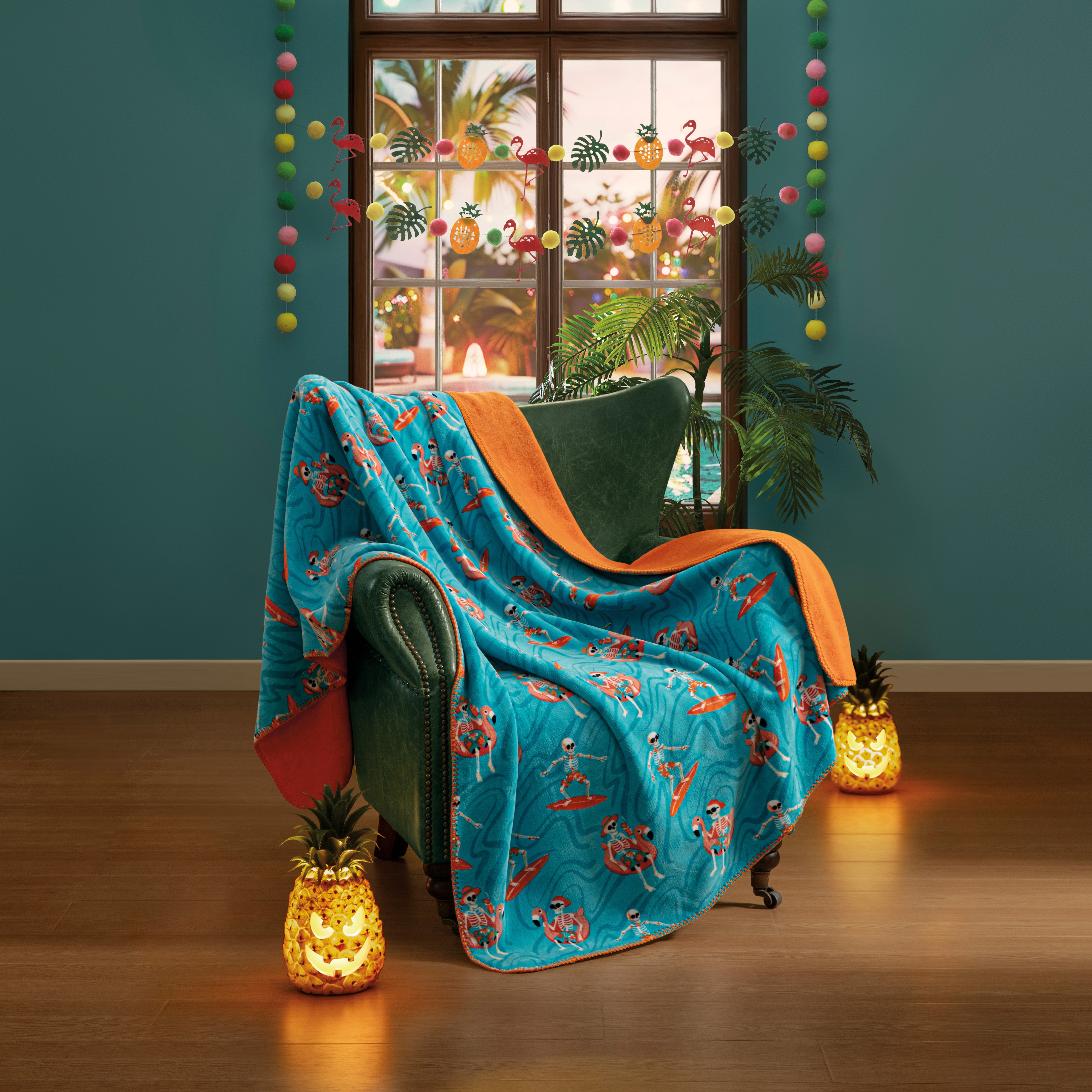 Boo-tique Soft Throw Blanket, Cozy Blanket for Couch, Halloween Skeletons, Blue, 50" x 72"