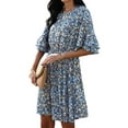 thumbnail image 4 of hirigin Women Summer Flower Print Dress, Flare Half Sleeve Round Neck Tunic Mini A-line Dress for Beach, Date, 4 of 9