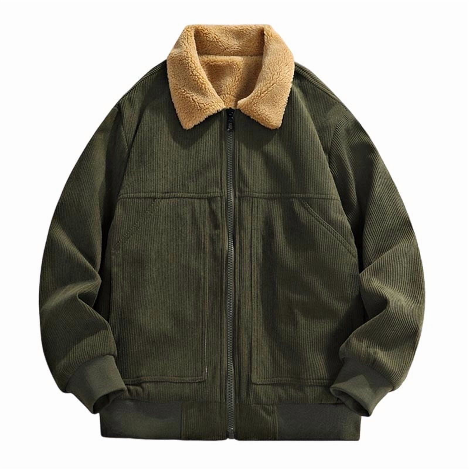Iugvhana Men's Winter Corduroy Jacket Thickened Fleece Lined Warm