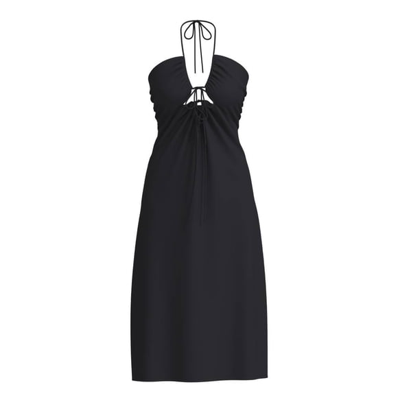 Vestido George para Mujer, Escote Halter con Cintas Ajustable, Estampado Flores Negro Talla EG