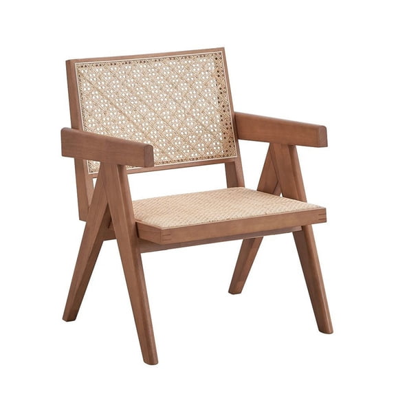Tina 26 Inch Accent Armchair-Woven Rattan-Natural Brown Wood Finish
