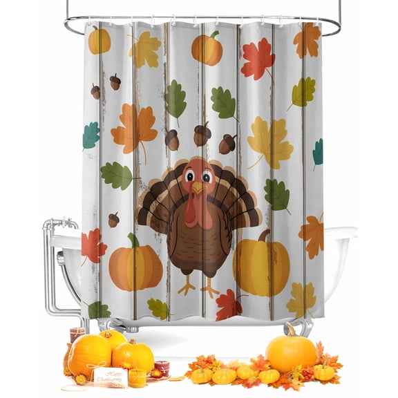 Thanksgiving Turkey Shower Curtain Set ，Waterproof Fabric Shower Curtains Pumpkin Maple Leaf Acorn Shower Curtains for Bathroom,Bathroom Decor 54x"78"