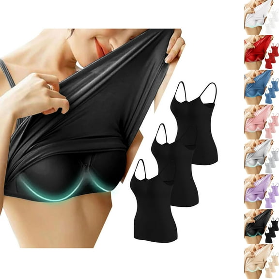 Utoimkio 3 Pack Stretch Tank Tops for Women Summer Spaghetti Strap Sleeveless Camisole Tops with Built in Bra Casual Lightweight Basic Blouses for Women