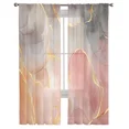 thumbnail image 3 of Pink Gradient Marble Gold Silk Textured Pattern Sheer Curtains for Living Room Voile Tulle Curtain Window Drapes, 3 of 7