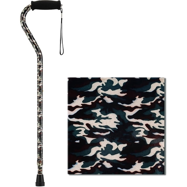 Bastón de diseño con mango descentrado, ligero y ajustable, con correa de transporte, diseño de camuflaje.