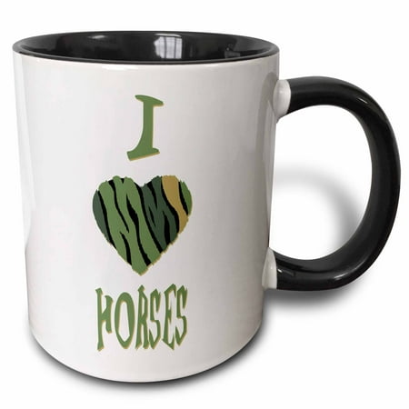 

3dRose Camo Colored Striped I Love Horses - Two Tone Black Mug 11-ounce