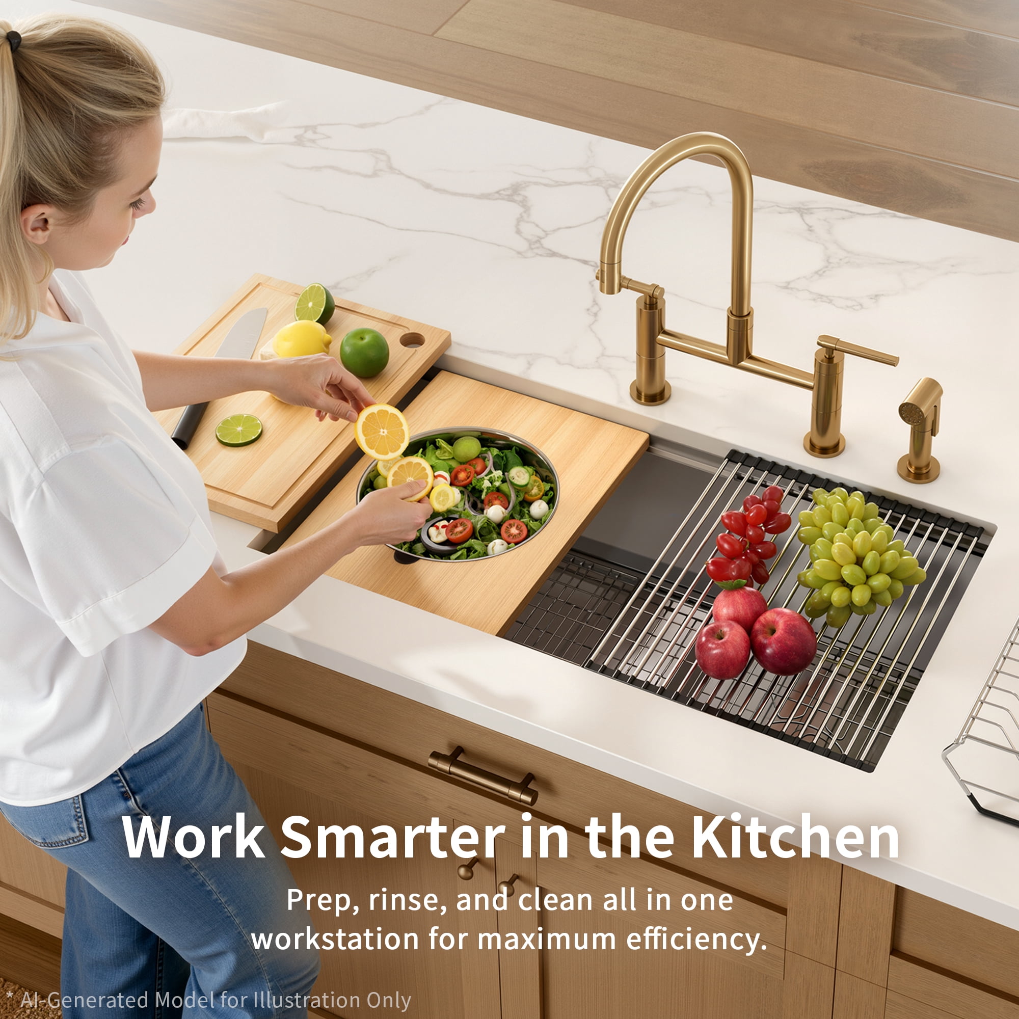 DeerValley DV-1K0555 33-Inch Undermount Workstation Kitchen Sink, 16 Gauge Stainless Steel Single Bowl Kitchen Sink with Cutting Board, Colander & Basket Strainer for Kitchen Remodel