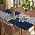 thumbnail image 3 of Navy Blue Striped Table Cloths for 3 Foot Rectangle Tables, Farmhouse Stripes Modern Abstract Art Patio Waterproof Elastic Fitted Tablecloths, Washable Rectangular Table Cover for Camping, 3 of 8