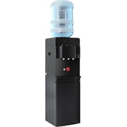 Top Loading Water Cooler Dispenser, Hot & Cold Water Cooler Dispenser, Holds 3 or 5 Gallon Bottle, with Anti-Scalding Design, Storage Cabinet & Child Safety Lock for Home Kitchens Office (Black)