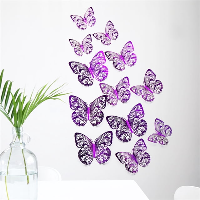 TIMIFIS Décoration Maison 12 Pcs Autocollant Mural Papillon en Texture Métallique 3D Décorfall