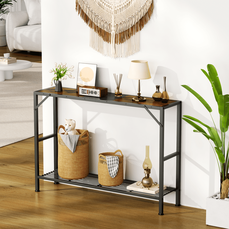 Biemlerfn Narrow Console Table 11.22 Entryway Table Hallway Table with Storage Shelves Sofa Table for Living Room Foyer Rustic Brown