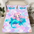 thumbnail image 2 of jejeloiu Chic Cartoon Mermaid Twin Sheet Sets,Magic Ocean Animnal Twin Fitted Sheet,Colorful Fish Scale Flat Sheet For Girls Child,Super Cozy Room Decor,3-Piece, 2 of 7