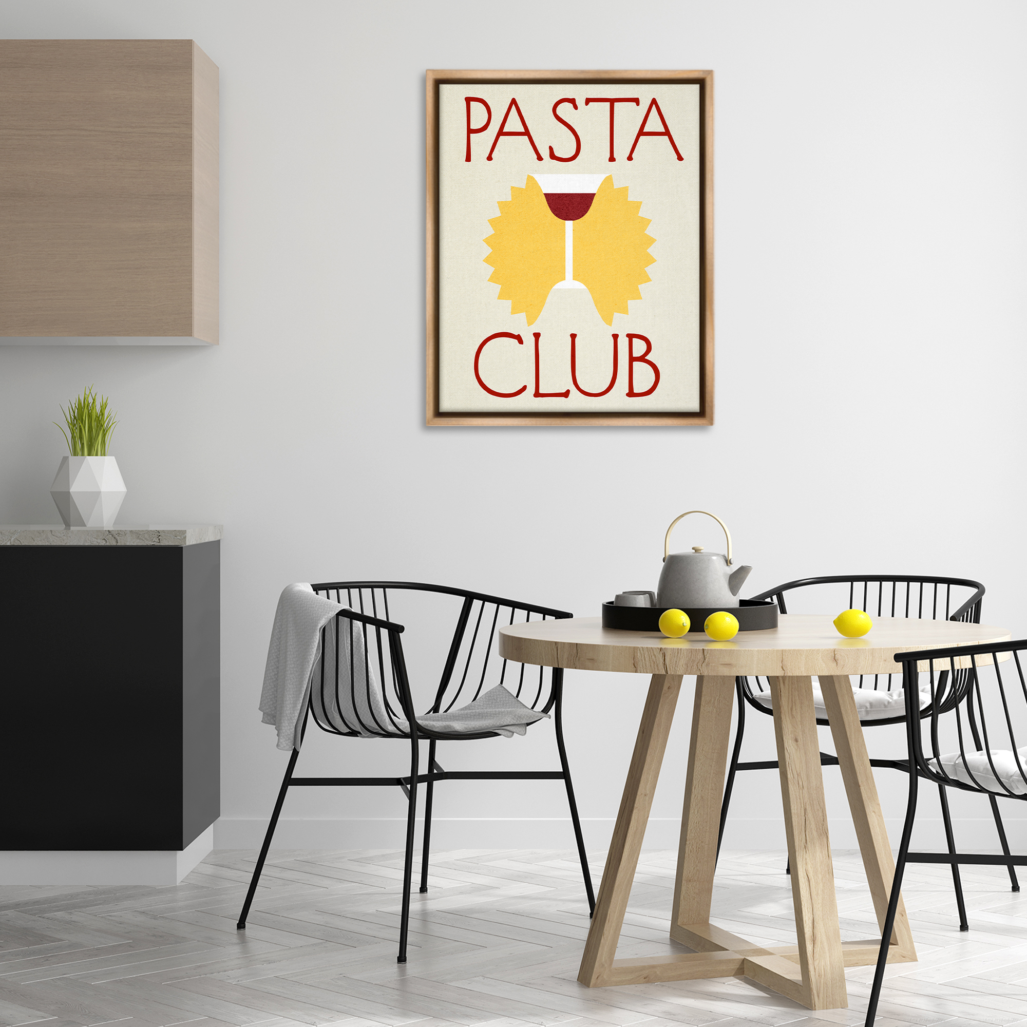 Stupell Industries Pasta Club with Wine Food & Beverage Painting Brown Floater Framed Canvas Art Print Wall Art, 25 x 31