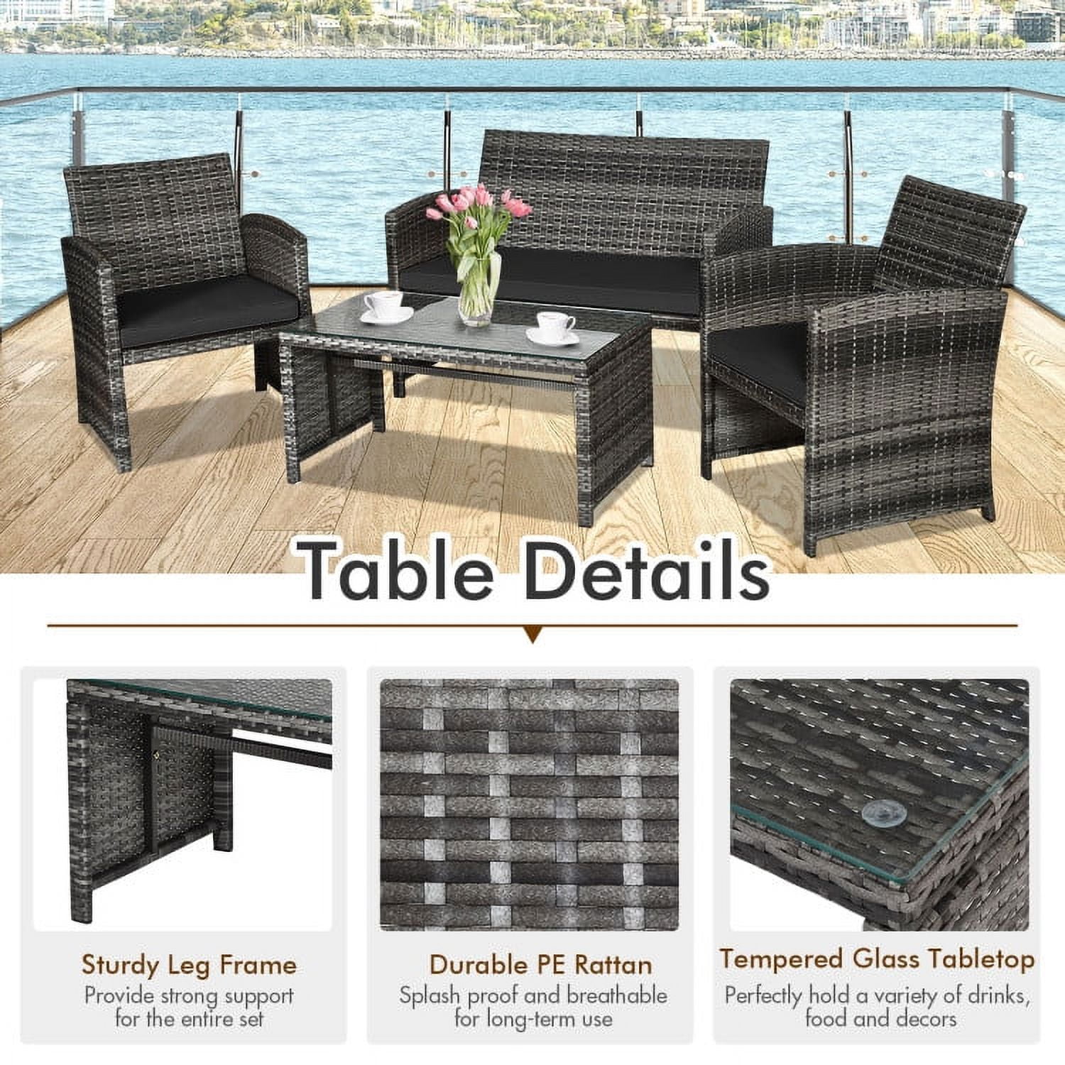 Aimee Lii 4 Pieces Wicker Patio Furniture Set with Cushions, Wicker Outdoor Sectional, Black Aimee Lii 4 Pieces Wicker Patio Furniture Set with Cushions, Wicker Outdoor Sectional, Black