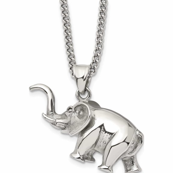 Stainless Steel Polished 3D Elephant 24In Necklace (24 X 44.5) Made In China -Jewelry By Sweet Pea