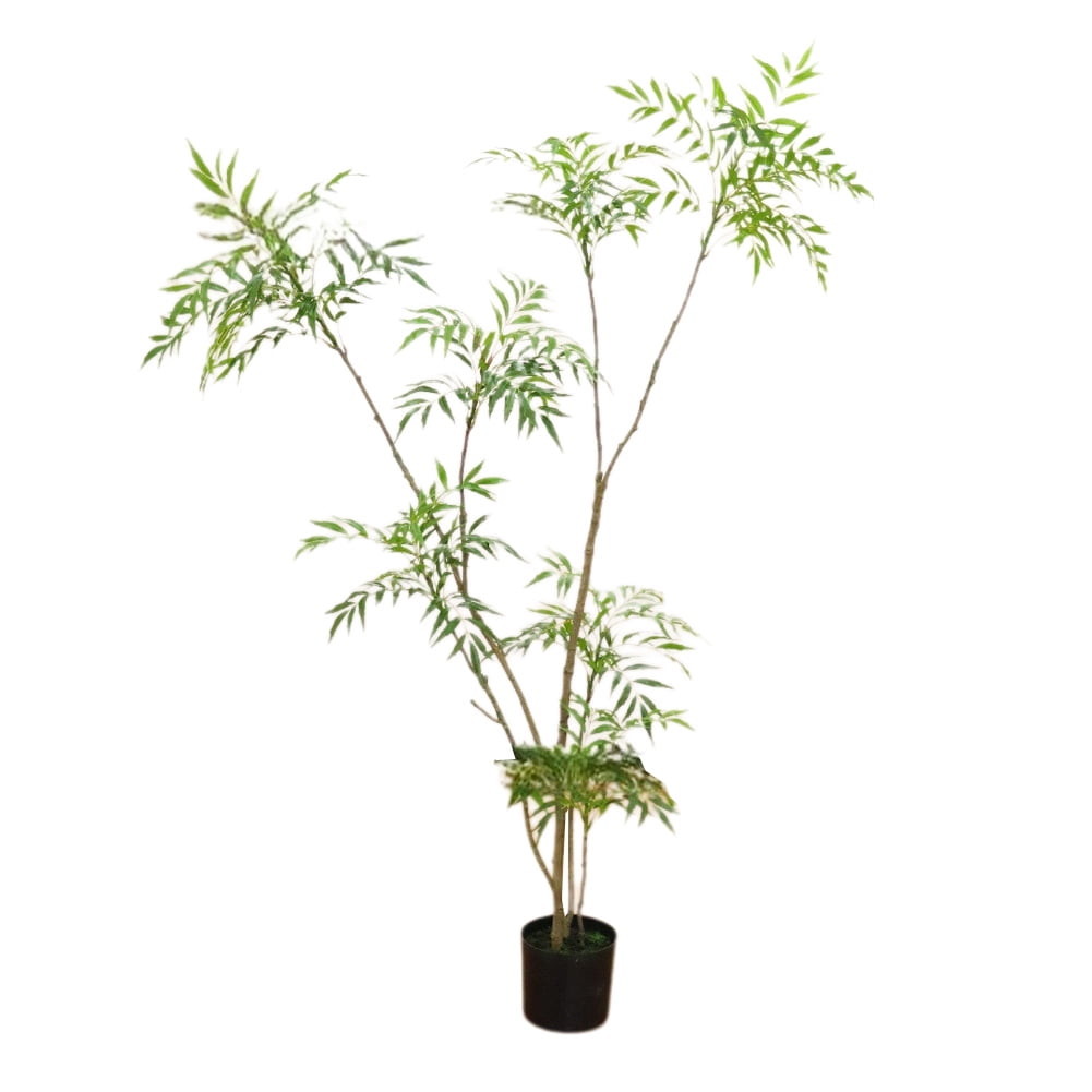 5.9FT Artificial Mahonia Fortunei Tree, Artificial Fake Plants With Planter, Realistic Fake Mahonia Fortunei, Faux Floor Plants For Home Office Living Room Decoration （White flower pots not included）