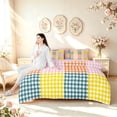 thumbnail image 5 of Manfei Contemporary Grid 7-Piece King Bedding,Checkered Art King Bed in a Bag,Orange Pink Blue,Pink Reversible, 5 of 7