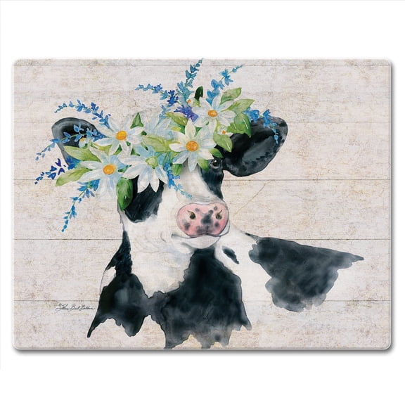 CounterArt Spring Cow 3mm Tempered Glass Cutting Board 10" by 8"