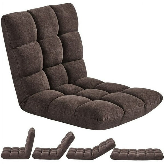 AetherLove Floor Folding Chair with Back Support, Padded Folding Gaming Sofa Chair with 14 Adjustable Backrest, Adults Couch Recliner, Floor Seating Lounge Chair, Armless Meditation Chair, Brown