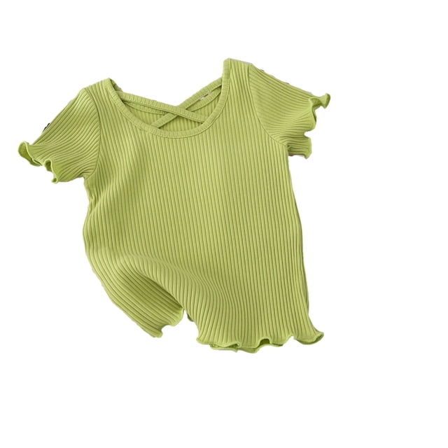 Birdeem 1-8 Years Girls Back Short-Sleeved T-Shirt Summer Childrens Solid Color All-Matching Casual Top