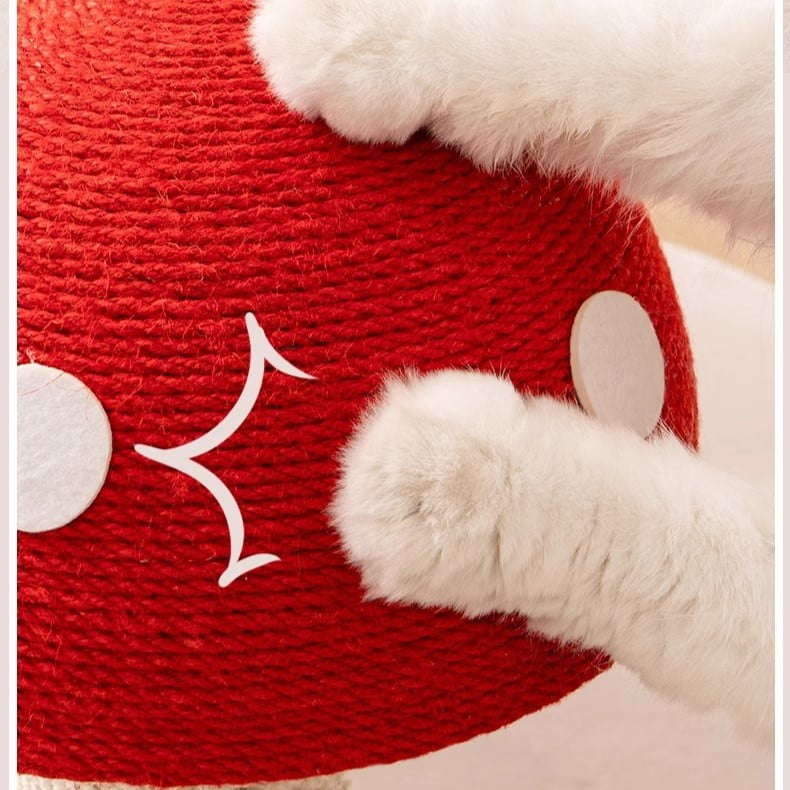 Fairela 20.9" Mushroom Cat Scratching Post with Spinning Wood Base & Interactive Balls,Natural Sisal Rope Scratcher