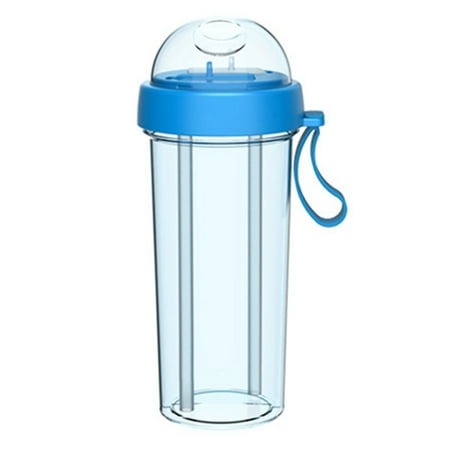 

Portable Dual Straw Separate Drink Water Beverage Bottle Couples Straw Bottle Leakage Proof New
