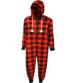 thumbnail image 2 of Totally Pink! Womens Red and Black Buffalo Plaid Print Hooded Onesie (Large), 2 of 2
