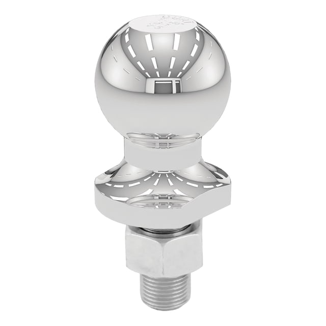 1-7/8" ATV Tow Ball - Lawn Tractor Hitch Ball with a chrome-plated finish, designed for towing up to 2,000 lbs. The ball has a 1-7/8-inch diameter and a 5/8-inch shank diameter, measuring 1-3/4 inches long. Includes a zinc-plated hex nut and helical lock washer for secure installation. Suitable for ATVs, UTVs, or lawn tractors with a 5/8-inch ball hole.
