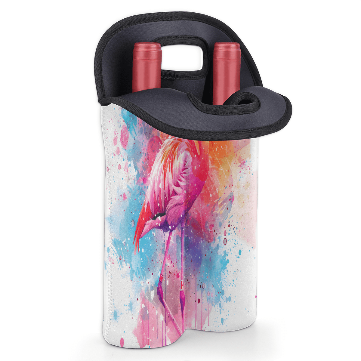 Jiaoprinted Watercolor Flamingo 2-Bottle Neoprene Wine Bag Water Bottle Carry Tote, Reusable Wine Bottle Protective Travel Bag for Women Men, Pink Flamingo