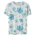 thumbnail image 4 of Pompotops T-Shirt Décontracté à Manches Courtes Imprimé Plissé Col Rond Ample pour Femmes, 4 of 4