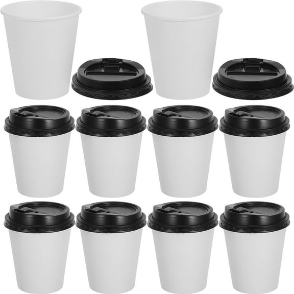 FRCOLOR 50pcs Disposable Coffee Cups with Lids Premium Doublelayer Insulation for Hot Drinks 12oz