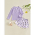 thumbnail image 2 of Suealasg Little Girl Fall Skirt Outfits Set Long Sleeve Lapel Neck Ribbed T-Shirt +Daisy Print Pleated Skirt 1T 2T 3T 4T 5T Toddler Girl 2Pcs Cute Clothes, 2 of 7