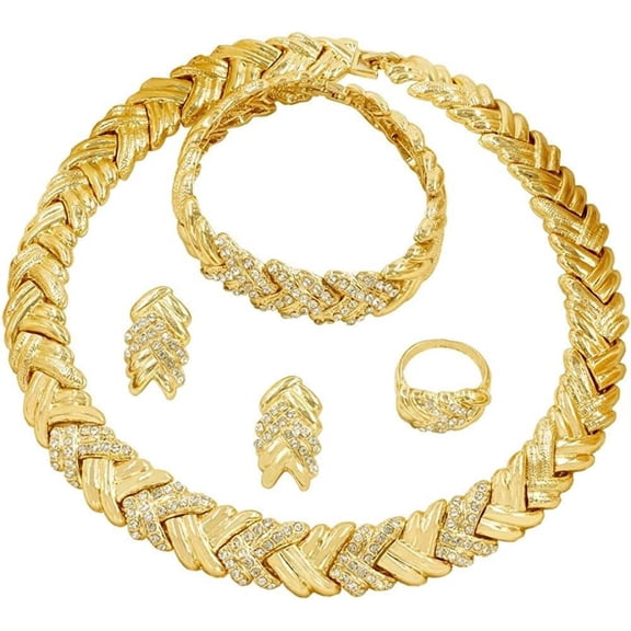 Fashion Pro Crystal Jewelry Set 18 k 24 K Gold Plated Jewelry for Women Rhinestone Pure Crystal Necklace Earrings Accessories Gifts[p454]