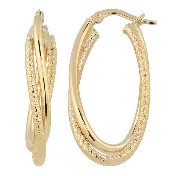 KoolJewelry 10k Yellow Gold Twisted Double Oval Hoop Earrings