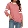 thumbnail image 3 of Oversized Button Shirts for Women 3/4 Sleeve Shirt for Womens Crewneck Color Block Raglan Tee Casual Trendy Solid Pullover Tops Scoop Neck Tshirt Women S-114 Pink-A S, 3 of 4