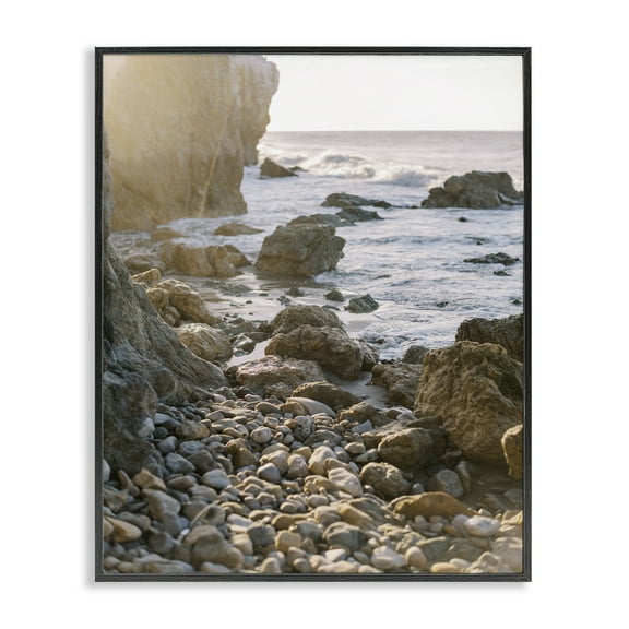 Stupell Industries Rocky Coast Waves Landscape Photography Black Framed Art Print Wall Art, 11 x 14