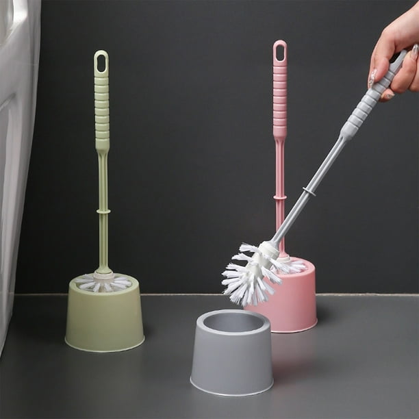 Juego de cepillos para inodoro | Limpiador de inodoro de plástico compacto, mango ergonómico antideslizante, depósito de drenaje extraíble, cerdas blandas de alta densidad | Gris, Rosa, Verde