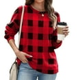 thumbnail image 6 of Womens Long Sleeve Tops Loose Fit Plaid Checkered Sweatshirt Lightweight Casual Crewneck Christmas Fall Clothes (M, Red), 6 of 7