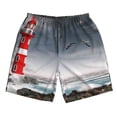 thumbnail image 3 of Uemuo 3d Lighthouse in the Surf Pattern Men's Swim Trunks Hawaiian Beach Bathing Suit Swimsuits Beach Quick-Dry Shorts with Pockets-Medium, 3 of 9
