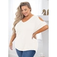 thumbnail image 5 of SHOWMALL Plus Size Shirt for Women Cold Shoulder Top White 4X Blouse Short Sleeve Clothing V Neck Tunic Summer Clothes, 5 of 7
