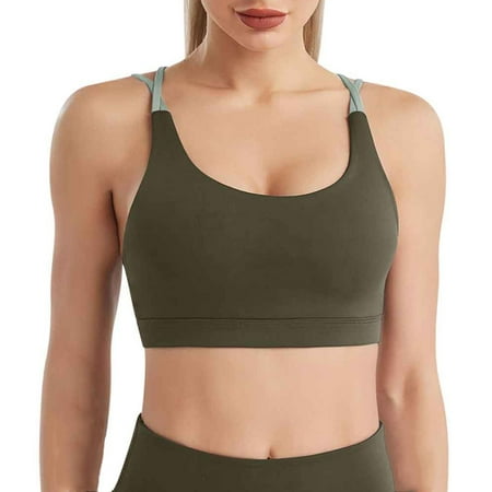 Yyeselk Sports Bras for Women Backless No Underwire Push Up Bra Crisscross Back High Impact Fitness Workout Yoga Bra Crop Tank Tops Dark Green S