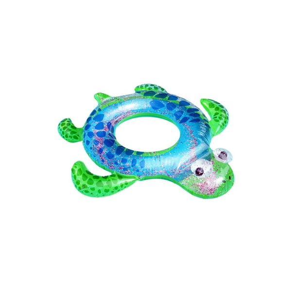 Bluescape Blue and Green 3D Turtle Pool Swim Ring with Glitter and Googly Eyes- 30", for ages 3 years and up, Summer fun!