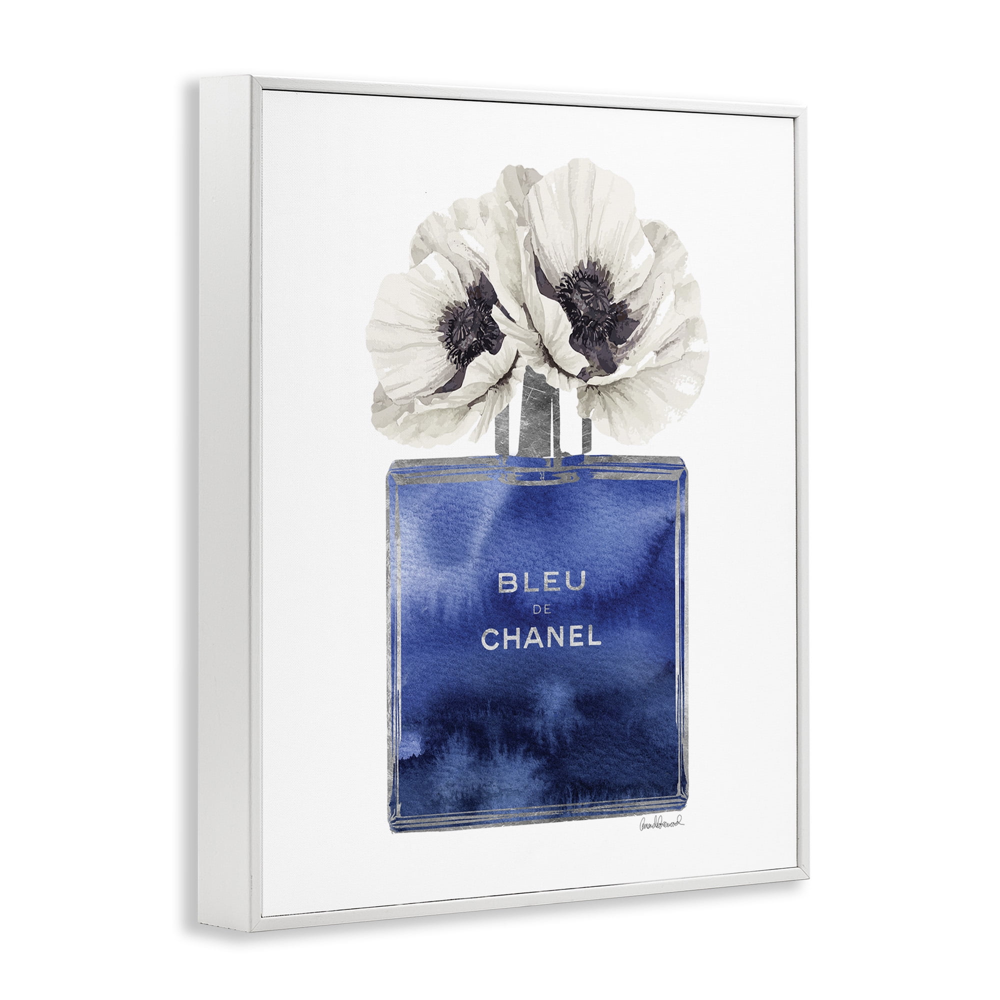 Stupell Industries Blue Watercolor Floral Perfume Beauty & Fashion Painting White Framed Art Print Wall Art, 16 x 20