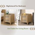 thumbnail image 2 of Fake Rattan 2 Drawer Nightstand with Charging Station, Drawer Slide Pre-Assembly, Nightstand for Bedroom, End Table, Sofa Side Table for Living Room, 15.5" D x 18.9" W x 21.7" H, O, 2 of 6