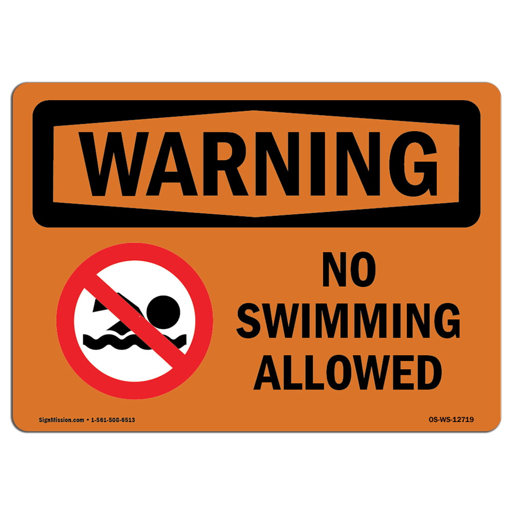 Construction Site Aluminum Sign 10 X 7 Aluminum OSHA Waring Sign No Swimming Allowed Bilingual Protect Your Business Warehouse & Shop Area  Made in the USA