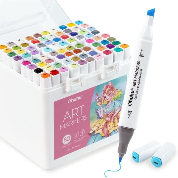 Ohuhu Alcohol Markers Set, 80 Colors Dual Tips (Chisel & Fine) Markers for Illustration, Sketching, Beginners & Students – Manoa