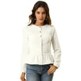 thumbnail image 1 of INSPIRE CHIC Women's Round Neck Collarless Button Down Peplum Denim Jacket, 1 of 6