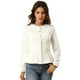 thumbnail image 1 of Chaqueta de mezclilla con cuello redondo y botones de manga larga con volante recortado y peplum para mujer blanco S, 1 of 6