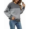thumbnail image 2 of Cable Knit Striped Sweater for Women Crew Neck Oversized Long Sleeve Pullover Fall Winter Sweater Grey M, 2 of 9